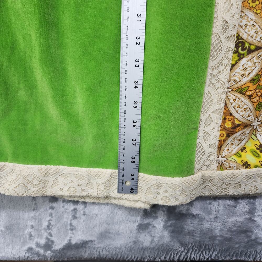 Vintage 70s Chessa Davis Skirt Women S Green Quilted Patchwork Velvet Lace‎ Maxi - Picture 11 of 12